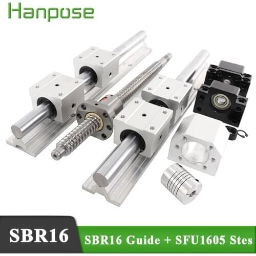 6PC linear guide SBR16 Linear rails+ 12pcs SBR16UU+3pc Ballscrew SFU1605+BK12 BK12 +coupler 6.35*10 for CNC Milling Machine