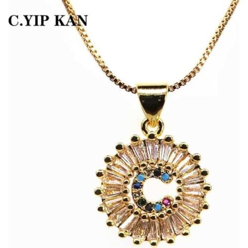 C.YIP KAN gold plated copper 26 initiale lettres pendant Necklace Micro Pave color Zircon lettres Jewelry Necklace