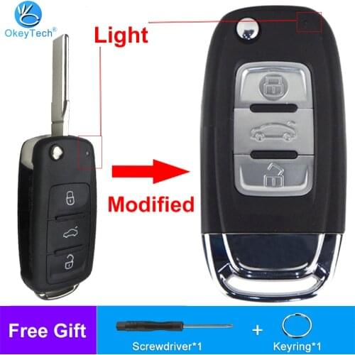 OkeyTech 3 Buttons Modified Flip Folding Remote Car Key Shell Case For Volkswagen Beetle Polo Tiguan Key Fob Uncut Blade For VW
