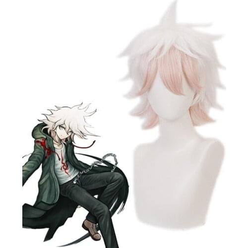 Danganronpa Komaeda Nagito Short Wig Cosplay Costume Dangan Ronpa Heat Resistant Synthetic Hair Men Women Party Role Play Wigs