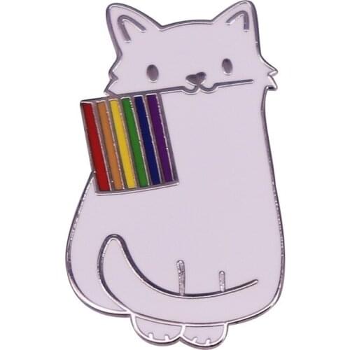 DB725 Rainbow Enamel Pins Cartoon Cat Button Brooch Lapel Pin Denim Jackets Badges Jewelry Gift