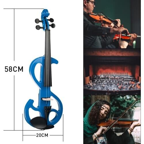 Electric Fiddle 4 Strings Silent Violin Maple Body Ebony Fingerboards Blue
