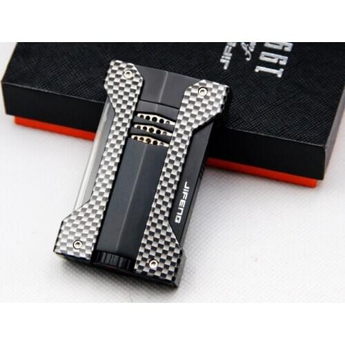 JiFeng Carbon Fiber Metal 1 Torch Jet Flame Cigar Cigarette Tobacco Lighter W/Gift Box Smoking Tool Windproof For Cohiba