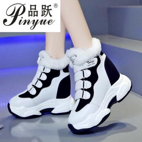 New Women Winter Fashion Clunky Sneaker Casual Fur Suede Shoes Leather Platform Plush High Dad Shoes Ladies Thick Bottom Shoes