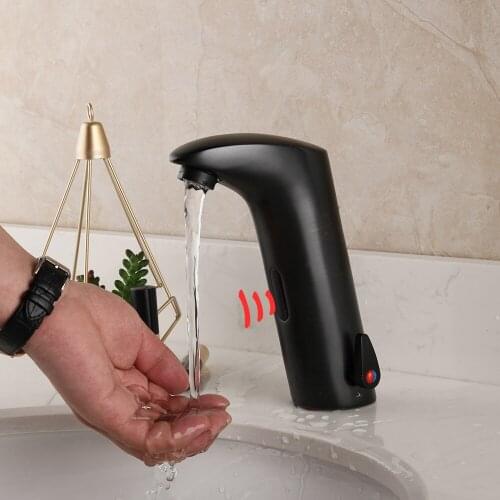 Matte Black Solid Brass Hot & Cold Water Mixer Touch-Free Infrared Tap Automatic Sensor Faucet Bathroom Basin Faucets