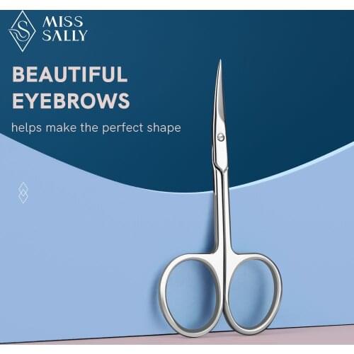 Miss Sally Eyebrow Scissors Curved Blade Eyebrow Eyelash Hair Remover Facial Trimming Small Stainless Steel Makeup Beauty Tool