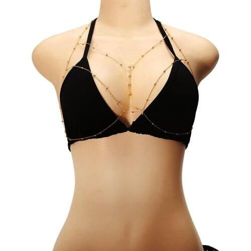 Fashion Rhinestones Tassel Body Chain Sexy Beach Gold Silver Color Wedding Accessories Bra Cross Body Chain Jewellery for Women