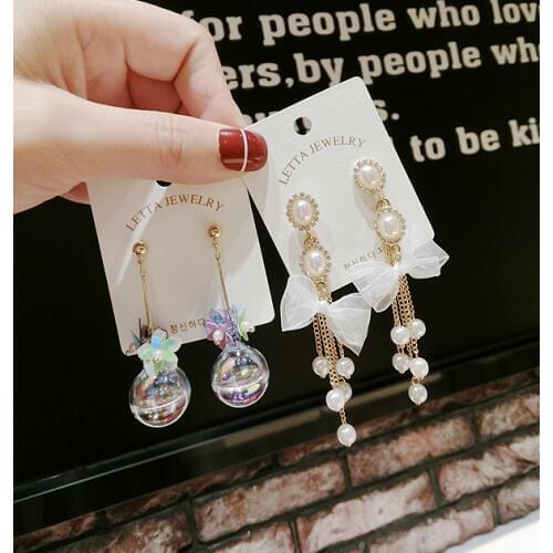 I-Remiel Fashion Trendy Pearl Long Tassel Drop Earring Luxury Jewelry Bride Crystal Dangle Earrings For Wedding Party Gift