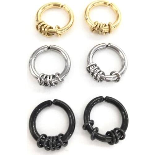 Fashion No Piercing Round Stud Earrings Small Circles Stainless Steel Jewelry 3 Colors Lover Women Men Biker Earrings SWE0003A