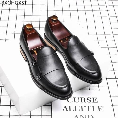 Brown Men Dress Shoes Leather Black Mens Loafers Shoes Luxury Slip on Shoes Men Double Monk Office 2021 Chaussure Zapatos Hombre