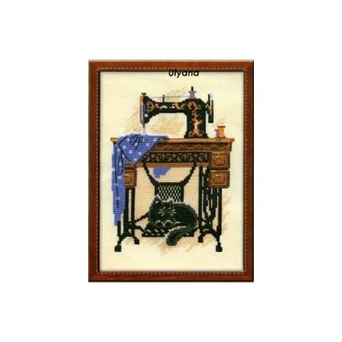 Cat Under the Sewing Machine Top Quality Embroidery Needlework 14CT Unprinted Cross Stitch Kits DIY Handmade Home Decor