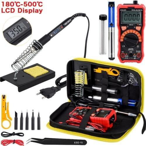 JCD soldering iron kit with Digital multimeter 6000 counts Auto Ranging AC/DC voltage meter Flash light solder iron welding tool
