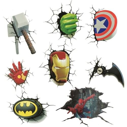 Marvel Avengers Stickers 3d Car Decals Iron man Captain Hulk Thor Hammer Car stickers Creative DIY Stickers Decoration