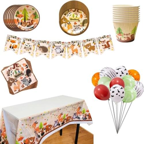 New Forest Animal Theme Party Green Gold Disposable Tableware Napkins Plates Flat Birthday Wedding Party Decor Carnival Supplies