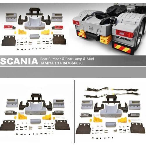 Tamiya scania truck tail upgrade parts rear bumper & rear led lamp & mud kits for tamiya 1/14 rc R470 R620 56323 tractor trailer