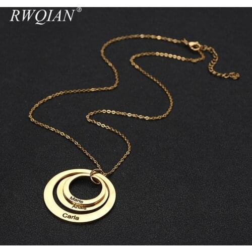 Family Custom Name Necklace Circles Pendant Personalized 18K Gold Stainless Steel Mom Nameplate Necklaces for Women Jewelry 2020