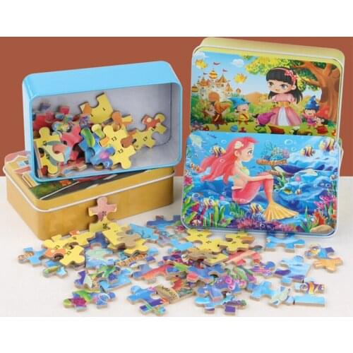 Wooden Jigsaw Puzzle Toy For Children 60-Piece Iron Box Cartoon Plane Jigsaw Puzzle Early Childhood Education Educational Toys