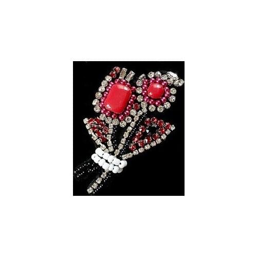 Redflower rhinestones bead brooch patches applique vintage crystal fabric sew on patch fashion clothing bags decoration patch