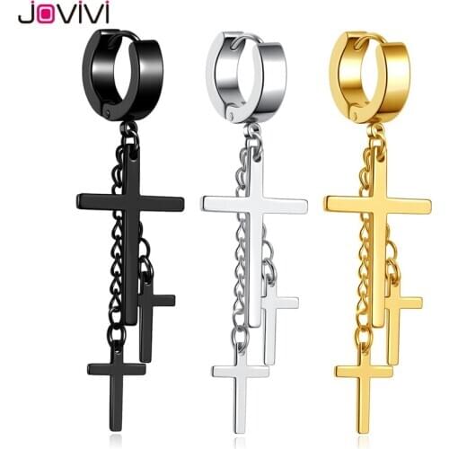 Jovivi Stainless Steel Dangle Earrings Crosss Hoop Huggie Earring Punk Circle Stud Earring Fashion ar Piercing Jewelry 3 Colors