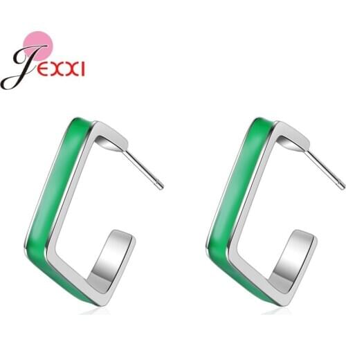 Simple Drop Oil Green Hook Earrings 925 Sterling Silver C Shaped Design Ear Jewelry For Women Girl Gifts Ornament