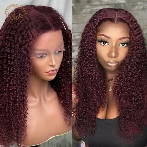 Lace Frontal Wigs Burgundy Kinky Curly 13X4 Lace Front Wig Full Density 99J Brazilian Remy Colored Human Hair Wigs Closure Wigs
