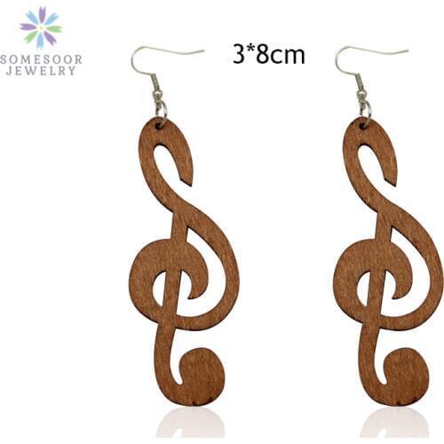 SOMESOOR Light Brown Engraving Music Symbol African Wood Dangle Earrings Afrocentric Ethnic Bohemian Ear Jewelry For Women Gifts