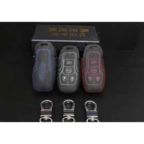 Only Red Leather Car Key Case 2015 New Arrival Hand Sewing Car Key Cover for FORD LINCOLN MKZ MKC MKS