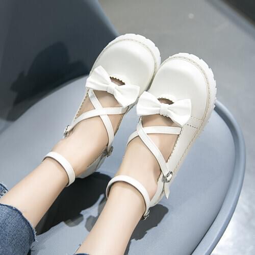 Lolita Shoes Bowknot Japanese Heel Tea Party Anime Cosplay Japanese Sweet Lolita Shoes Round Head Low Heel Lace Kawaii Shoes