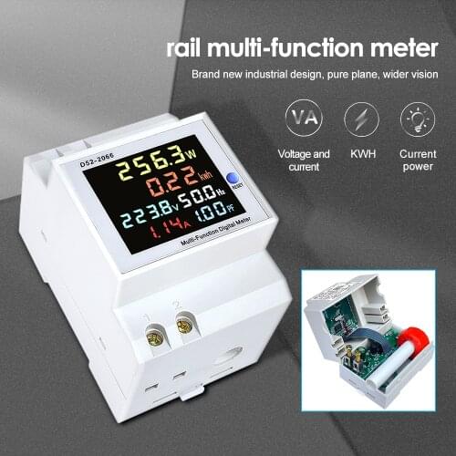Din Rail Wattmeter Voltmeter Ammeter Power Meter AC110V 220V 380V Volt Amp Power Factor Frequency Energy Voltage Current Montior