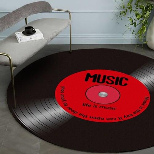 Vintage Stylish Personality Music Vinyl Record Red Round Non-slip Living Room Bedroom Floor Mat CarpetCustom Size
