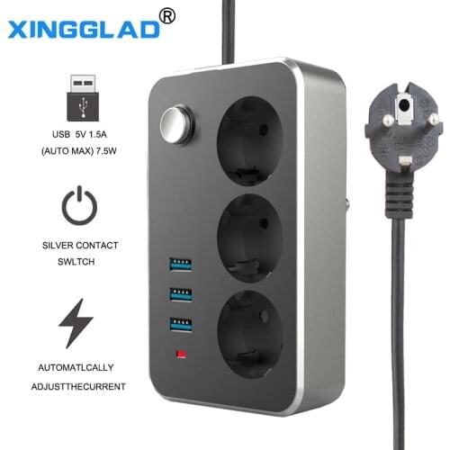 Network Filter 3 USB Extension Socket Smart Strip EU Power Adapter With 2 M Extender Cord Surge Protector for Home Office 10A
