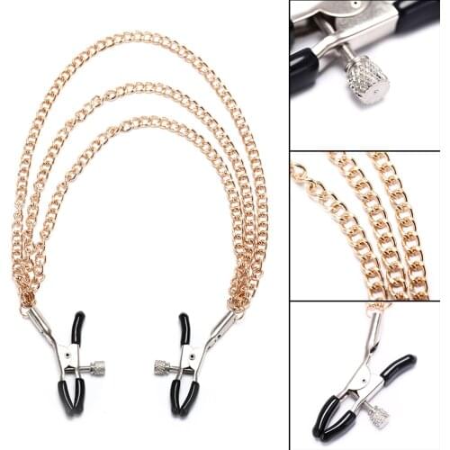 BDSM Sex Metal Nipple Clamps With 3 Chains Erotic Couples Sex Toys, Sexy Nipple Clips Adult For Body Sexy Accessories