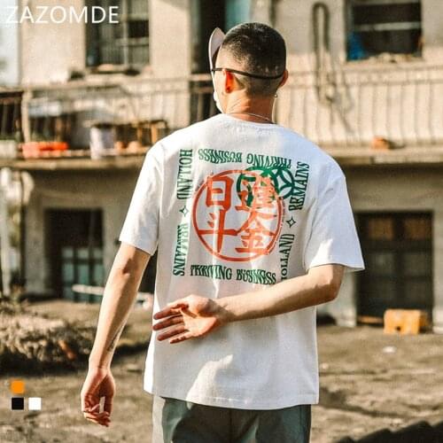 ZAZOMDE T-shirts Men Summer Cotton Tops Tees Chinese style Print T shirt Men Loose Short Sleeve Fashion Tshirts Plus Size S-5XL