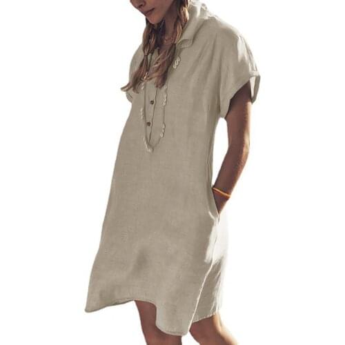 Women Shirt Dress Fashion Elegant Solid Color Pockets Women Short Sleeve Lapel Buttons Dress for Dating