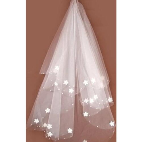 Womens Bride Married Veil Romantic Sweet Flower Appliques Short Wedding Veil Bridal for Marriage Wedding Accessories