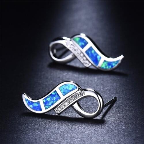 Cute Angel Wings Stud Earrings For Women 925 Sterling Silver Filled Blue White Fire Opal Scarf Studded Earrings Female Jewelry