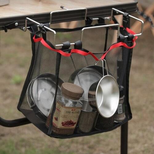 1Pcs Portable Outdoor Camping Storage Net Shelf Kitchen Storage Mesh Bag Picnic Table Folding Rack Hanging Bag Barbecue Tools