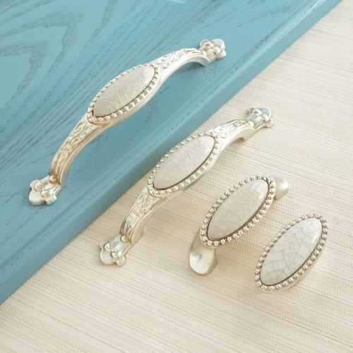 2.5" 3.75" 5" Antique Silver Metal Drawer Knobs White Door Pull Handles Wardrobe Kitchen Cupboard Handle Furniture Hardware