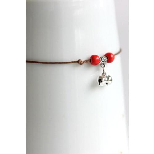2 Piece / LotFashion Ethnic Style Handmade Porcelain Bead and Bell Rope Anklet for Women Original Ceramic Beauty Anklets Jewelry