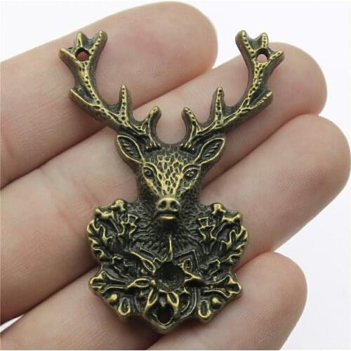 2PCS/lot 51*38mm Deer Antlers Metal Charms Deer Head Pendants Antique Bronze Color Making DIY Handmade Tibetan Jewelry DIY