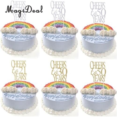 20 Pieces Glitter Paper Cheers to 21/30/50 Years Cake Topper for Birthday Wedding Anniversary