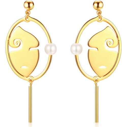 2019 New Arrival Fancy Hollow Face Earrings Creative Gold Fashion Pearl Dangle Personality & Elegant Jewelry Women Girls Gifts