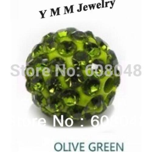 24PCS 10MM CRYSTAL RHINESTONE PAVE DISCO BEADS OLIVE GREEN FREE SHIPPING