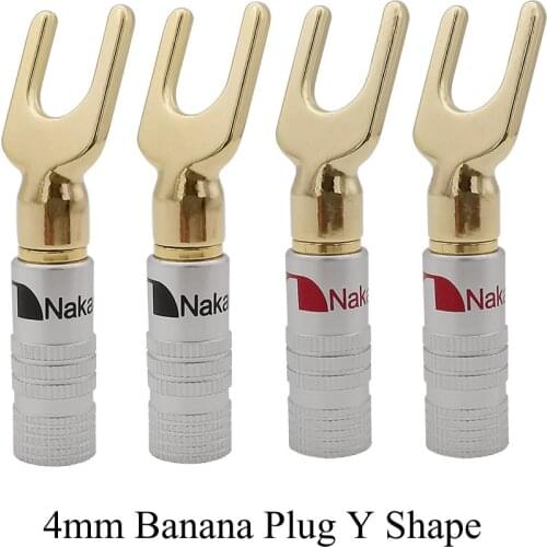4Pcs 4mm Banana Plug Connectors Fork Spade Audio Terminals Speaker Y/U Type Plugs Cable Wire Connector Gold-Plated