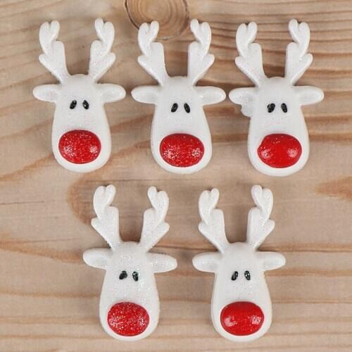 5pcs DIY Christmas White Reindeer Resin Flatback Cabochon