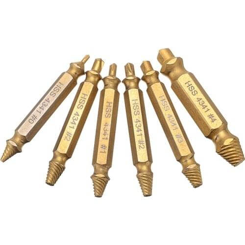 6pcs Gold Damaged Screw Bolt Extractor Speed Out Easy Out Broken Drill Bits Guide High Strength Remover Tool Set