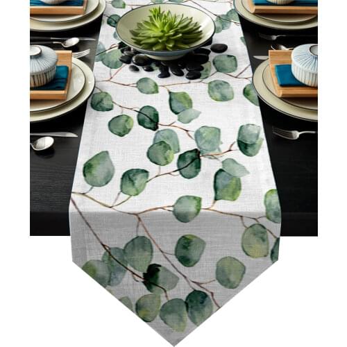 Watercolor Vine Green Fresh Modern Table Runner For Wedding Party Chirstmas Cake Floral Tablecloth Home Decoration