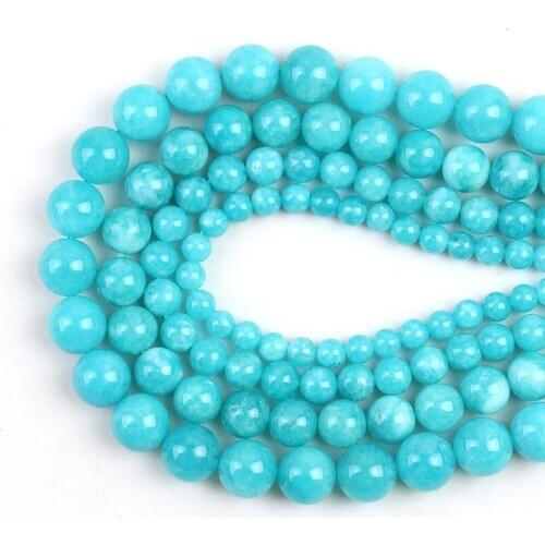 Sea Blue Angelite Natural Beads Stone Round Loose Spacer Beads 15" 6/8/10/12mm For Jewelry Making DIY Handmade Bracelet