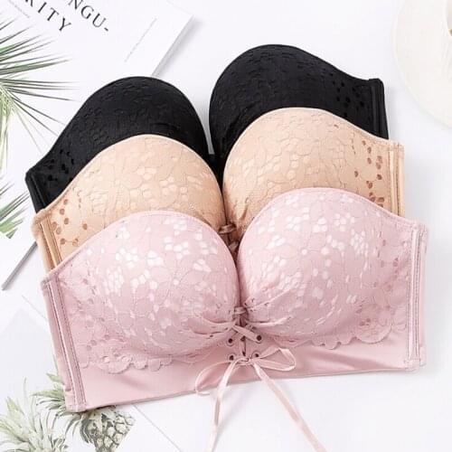 2019 Women Multiway Strapless Bra No Support Type Boost Push up Plunge Thick Padded Lingerie Bralette Lace Sexy Solid Ladies New