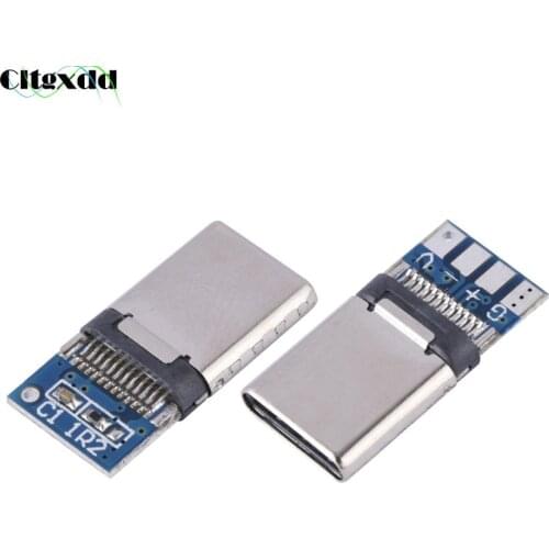 Cltgxdd 1PCS 5A 30V USB 3.1 Type C Connector 24 Pin 56K Resistance Type C Male Plug Riveting With PCB Board